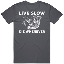 Live Slow Die Whenever Funny Sloth Vintage Charcoal Grey Cotton T Shirt Live Slow Die Whenever Funny Sloth Vintage Charcoal Grey Cotton T Shirt