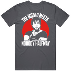 Over The Top Retro The World Meets Nobody Halfway Vintage Charcoal Grey Cotton T Shirt Over The Top Retro The World Meets Nobody Halfway Vintage Charcoal Grey Cotton T Shirt