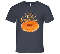 Happy National Doughnut Day Fun Celebration Vintage Charcoal Grey Cotton T Shirt Happy National Doughnut Day Fun Celebration Vintage Charcoal Grey Cotton T Shirt