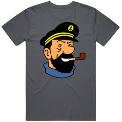 Captain Haddock Tintin Cartoon Comic Vintage Charcoal Grey Cotton T Shirt Captain Haddock Tintin Cartoon Comic Vintage Charcoal Grey Cotton T Shirt