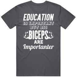 Education Is Important But Big Biceps Are Importanter Funny Vintage Charcoal Grey Cotton T Shirt Education Is Important But Big Biceps Are Importanter Funny Vintage Charcoal Grey Cotton T Shirt