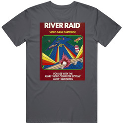River Raid Classic 80s Atari Video Game Cover Vintage Charcoal Grey Cotton T Shirt