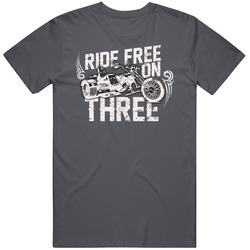 Ride Free On Three Trike Motorcycle Rider Vintage Charcoal Grey Cotton T Shirt Ride Free On Three Trike Motorcycle Rider Vintage Charcoal Grey Cotton T Shirt