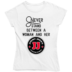 Never Stand Between A Woman And Her Jimmy John's Retro Vintage Classic Food Ladies T Shirt Never Stand Between A Woman And Her Jimmy John's Retro Vintage Classic Food Ladies T Shirt