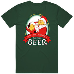 Most Wonderful Time For A Beer Santa Claus Christmas Vintage Retro Forest Green T Shirt Most Wonderful Time For A Beer Santa Claus Christmas Vintage Retro Forest Green T Shirt