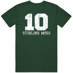 Stirling Moss No.10 Retired Formula 1 Driver Worn Look Sports Vintage Retro Forest Green T Shirt Stirling Moss No.10 Retired Formula 1 Driver Worn Look Sports Vintage Retro Forest Green T Shirt