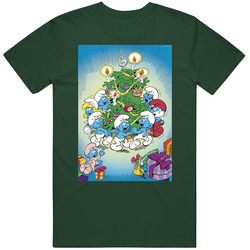 The Smurf Family Christmas Tree Vintage Retro Forest Green T Shirt The Smurf Family Christmas Tree Vintage Retro Forest Green T Shirt