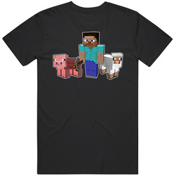 Minecraft Pig Sheep Character Game Mens Size Large Black T Shirt Minecraft Pig Sheep Character Game Mens Size Large Black T Shirt