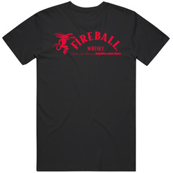 Fireball Cinnamon Whiskey Logo Slogan Heaven Hell Label Drinking Mens Size Large Black T Shirt Fireball Cinnamon Whiskey Logo Slogan Heaven Hell Label Drinking Mens Size Large Black T Shirt