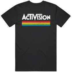 Activision Retro Rainbow Logo Gamer Fan Vintage Grunge Worn Look Mens Size Large Black T Shirt Activision Retro Rainbow Logo Gamer Fan Vintage Grunge Worn Look Mens Size Large Black T Shirt