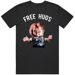 Chucky Free Hugs Childs Play Horror Movie Fan Mens Size Large Black T Shirt