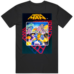 Mega Man Video Game Retro Cover Mens Size Large Black T Shirt