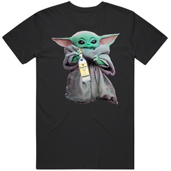 Baby Yoda The Child Mandalorian Seagram Gin Alcohol Drink Mens Size Large Black T Shirt