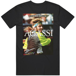 Andre Agassi Tennis Sega Genesis Retro Video Game Cover Fan Mens Size Large Black T Shirt