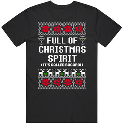 Full Of Christmas Spirit Bacardi Ugly Sweater Funny Holiday Gift Mens Size Large Black T Shirt