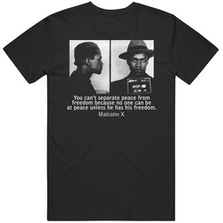 Malcolm X Mugshot With Famous Quote Mens Size Large Black T Shirt Malcolm X Mugshot With Famous Quote Mens Size Large Black T Shirt