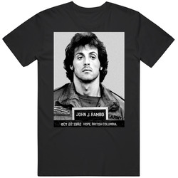 John J Rambo Mug Shot 80s Action Movie Mens Size Large Black T Shirt