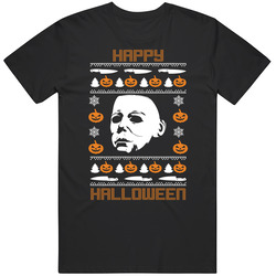 Happy Halloween Michael Myers Horror Movie Ugly Christmas Sweater Look Mens Size Large Black T Shirt Happy Halloween Michael Myers Horror Movie Ugly Christmas Sweater Look Mens Size Large Black T Shirt