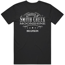 Smith Creek Distillery Branson Moonshine Whiskey Label Logo Drinking Mens Size Large Black T Shirt