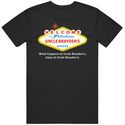 What Happens At Uncle Brayden House Las Vegas Parody Party Black MENS SIZE LARGE T Shirt