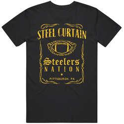 Steel Curtain Pittsburgh Football Fan Whiskey Label Parody Black MENS SIZE LARGE T Shirt Steel Curtain Pittsburgh Football Fan Whiskey Label Parody Black MENS SIZE LARGE T Shirt