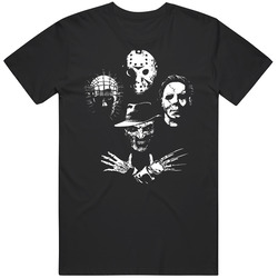 Freddy Krueger Michael Myers Jason Voorhees Pinhead Silhouette Horror Scary Movie Halloween Fan Black MENS SIZE LARGE T Shirt