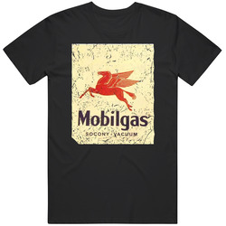 Mobilgas Vintage Worn Look Gasoline Logo Black MENS SIZE LARGE T Shirt