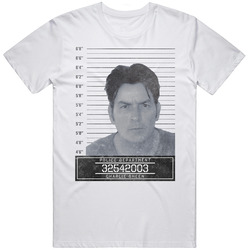 Charlie Sheen Celebrity Mugshot Police Department Mens Size Large White T Shirt Charlie Sheen Celebrity Mugshot Police Department Mens Size Large White T Shirt