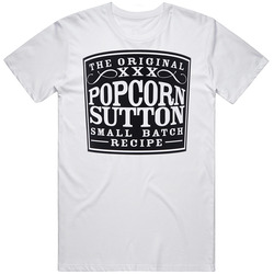 Popcorn Sutton Small Batch Moonshine Whiskey Label Logo Mens Size Large White T Shirt Popcorn Sutton Small Batch Moonshine Whiskey Label Logo Mens Size Large White T Shirt
