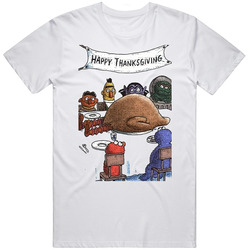 Sesame Street Thanksgiving Funny Mens Size Large White T Shirt Sesame Street Thanksgiving Funny Mens Size Large White T Shirt