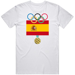 Spain Pyeongchang 2018 Winter Olympics Flag Gold Medal Mens Size Large White T Shirt Spain Pyeongchang 2018 Winter Olympics Flag Gold Medal Mens Size Large White T Shirt