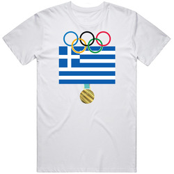 Greece Pyeongchang 2018 Winter Olympics Flag Gold Medal Mens Size Large White T Shirt Greece Pyeongchang 2018 Winter Olympics Flag Gold Medal Mens Size Large White T Shirt