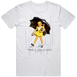 Morton Salt Girl When It Rains It Pours Retro Ad Mens Size Large White  T Shirt