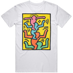 Stacks Keith Haring Poster Fan Grunge Worn Vintage Look Mens Size Large White T Shirt Stacks Keith Haring Poster Fan Grunge Worn Vintage Look Mens Size Large White T Shirt