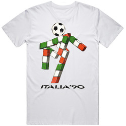 Italy 1990 90 Fifa World Cup Soccer Football Mascot Text Fan Worn Look Mens Size Large White T Shirt Italy 1990 90 Fifa World Cup Soccer Football Mascot Text Fan Worn Look Mens Size Large White T Shirt