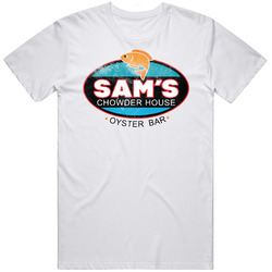Sam's Chowder House California Seafood Restaurant Logo Worn Look Mens Size Large White T Shirt Sam's Chowder House California Seafood Restaurant Logo Worn Look Mens Size Large White T Shirt