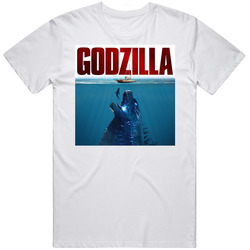 Godzilla Jaws Movie Mashup Parody Fan Mens Size Large White T Shirt Godzilla Jaws Movie Mashup Parody Fan Mens Size Large White T Shirt