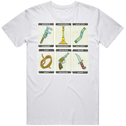 Clue Weapons Cards Retro Board Game Vintage Mens Size Large White T Shirt Clue Weapons Cards Retro Board Game Vintage Mens Size Large White T Shirt