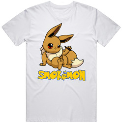 Pokemon Eevee Smokemon Funny Weed Smoking Parody Mens Size Large White  T Shirt