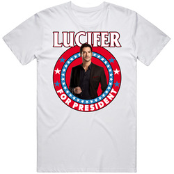 Lucifer For President Tv Show Villain Fan Mens Size Large White T Shirt Lucifer For President Tv Show Villain Fan Mens Size Large White T Shirt