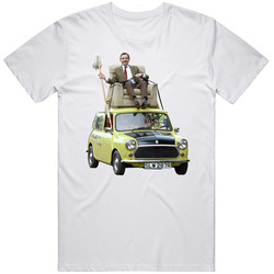 Mr Bean Rides On Top Of Car Retro 90s Tv Show Fan Mens Size Large White T Shirt Mr Bean Rides On Top Of Car Retro 90s Tv Show Fan Mens Size Large White T Shirt