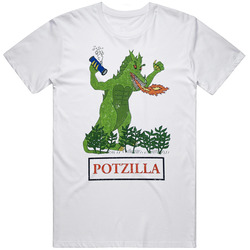 Potzilla Godzilla Smoking Weed Card Game Stoner Vintage Worn Look Mens Size Large White T Shirt Potzilla Godzilla Smoking Weed Card Game Stoner Vintage Worn Look Mens Size Large White T Shirt