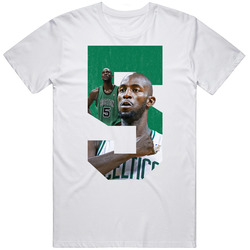 Kevin Garnett Boston Basketball Retired Number 5 Player Fan Mens Size Large White T Shirt Kevin Garnett Boston Basketball Retired Number 5 Player Fan Mens Size Large White T Shirt