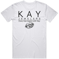 Every Kiss Begins With Kay Jewelers Most Memorable Ad Slogan Mens Size Large White  T Shirt