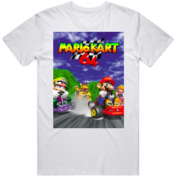 Mario Cart 64 Cover Video Game Mens Size Large White  T Shirt