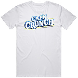 Cap'n Captain Crunch Logo Greatest Cereal Of All Time Breakfast Fan Foodie Mens Size Large White  T Shirt