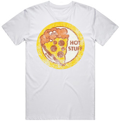 Pizza Hot Stuff Scratch N Sniff Sticker Retro Vintage Worn Look Mens Size Large White T Shirt Pizza Hot Stuff Scratch N Sniff Sticker Retro Vintage Worn Look Mens Size Large White T Shirt