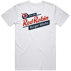 Red Robin Burger Works Restaurant Logo Mens Size Large White T Shirt Red Robin Burger Works Restaurant Logo Mens Size Large White T Shirt