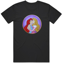 Gay Disney Ariel And Cinderella Kissing Great Queer Cartoon Lgbt Unisex Size Large T Shirt