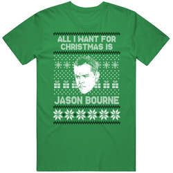 Jason Bourne All I Want For Christmas Ugly Christmas Matt Damon Fan Cotton Irish Green T Shirt Jason Bourne All I Want For Christmas Ugly Christmas Matt Damon Fan Cotton Irish Green T Shirt